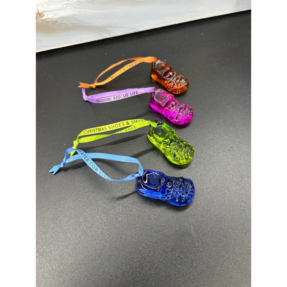 Life's Christmas Shoe Project Glass Sneaker Ornaments Set of 4 Multicolor Boxed